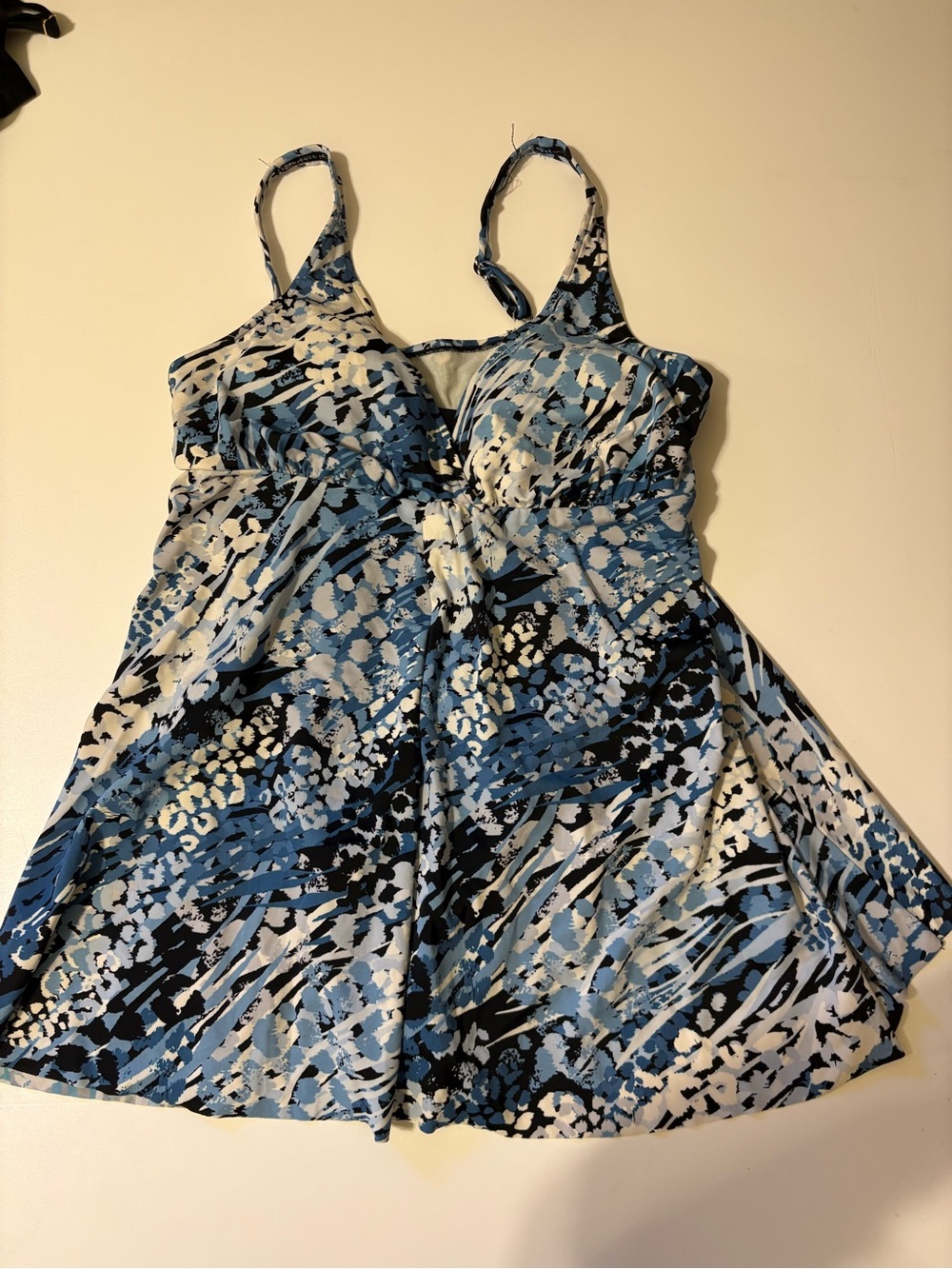 croft & barrow Blue Black White Printed One-Piece Swimdress